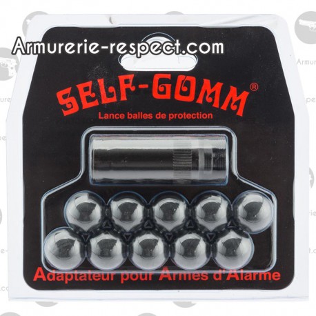 ADAPTATEUR POUR ARMES D'ALARME + 10 PROJECTILES - SELF GOMM Carte de 10 projectiles SELF GOMM et un adaptateur 10 mm x 150
