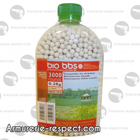 3000 billes 0.28g bio blanches airsoft en bouteille