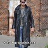Manteau long d'officier en cuir noir