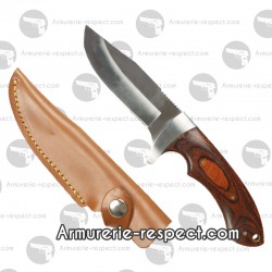 Couteau de chasse avec manche en bois et étui en cuir